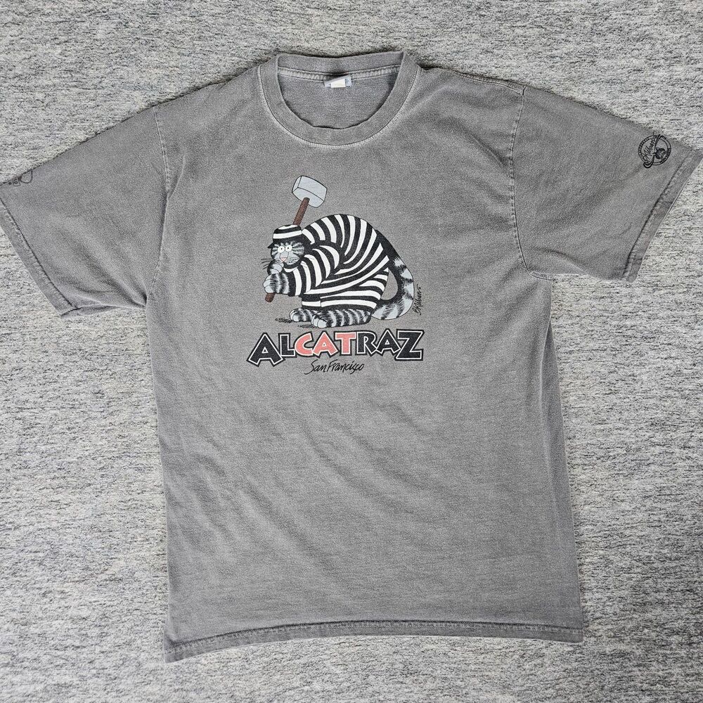 Crazy Shirts B Kliban Alcatraz Cat T Shirt Mens Medium Gray Crater Dyed Graphic